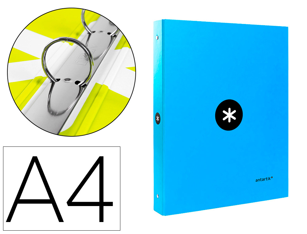 Carpeta antartik a4 forrada 4 anillas 25 mm redondas color azul