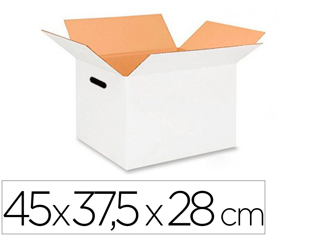 Caja para embalar q-connect americana ultra resistente con asas carton canal doble 7 mm color blanco 450x280x375 mm