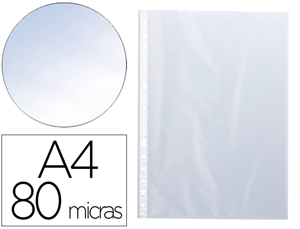 Funda multitaladro q-connect din a4 80 mc cristal caja de 100 unidades