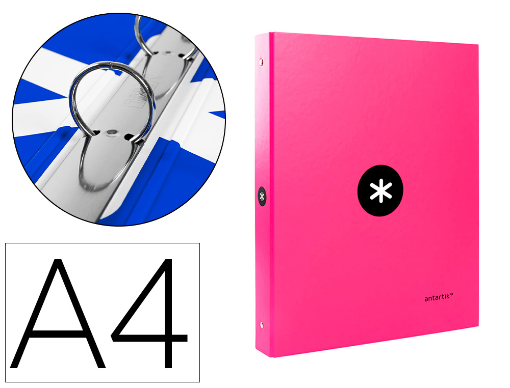 Carpeta antartik a4 forrada 4 anillas 25 mm redondas color rosa