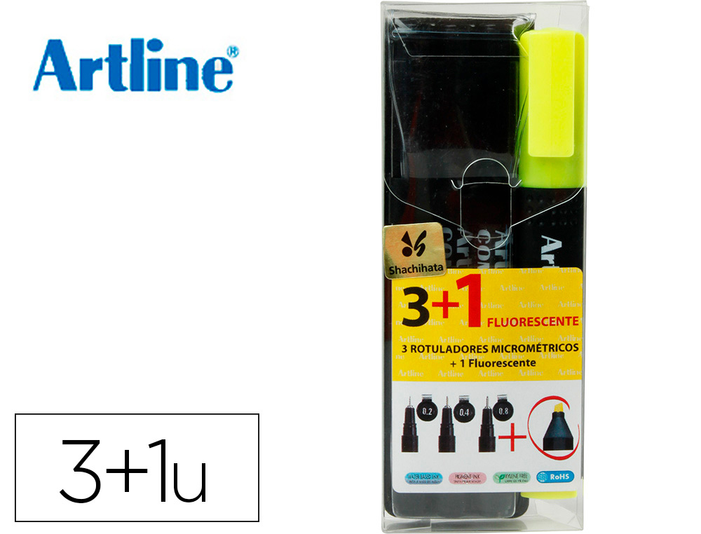 Rotulador artline comic pen calibrado micrometrico negro bolsa de 3 uds 0,2 0,4 0,8 + permanente 853