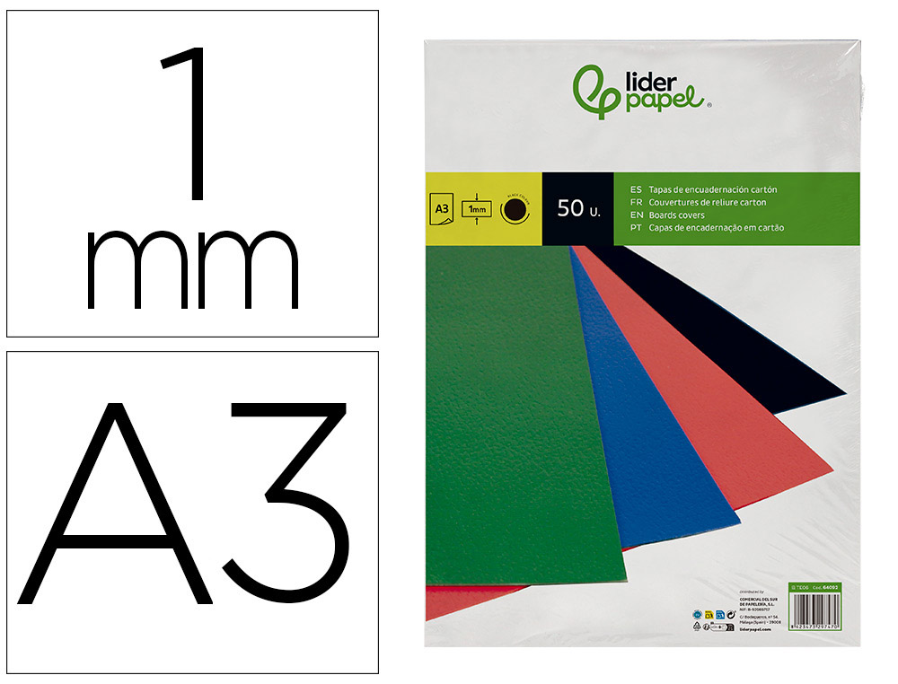 Tapa encuadernacion liderpapel carton a3 1mm negra paquete de 50 unidades