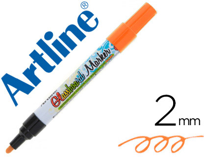 Rotulador artline glass marker especial cristal borrable en seco o humedo color naranja fluor