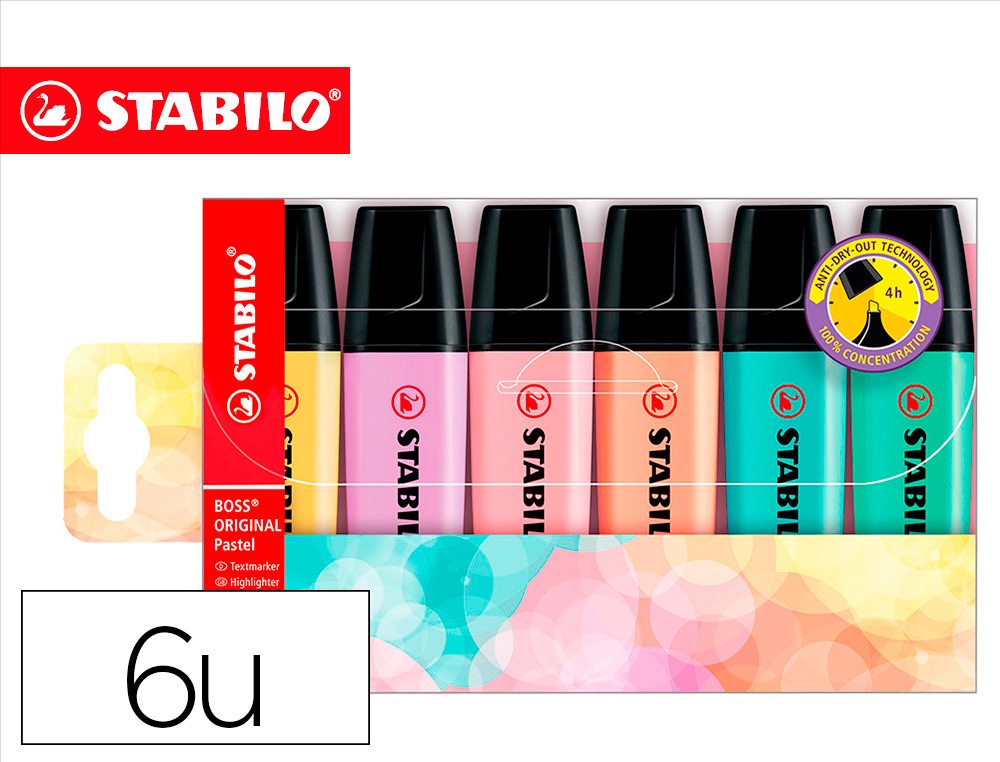 Rotulador stabilo boss pastel fluorescente 70 estuche de 6 unidades surtidas