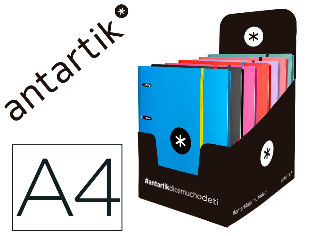 Carpeta con recambio antartik a4 cuadro 5mm forrada 4 anillas 40mm redondas con solapa colores surtidos