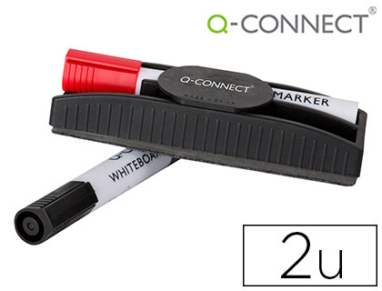 Borrador q-connect magnetico con rotulador rojo y negro para pizarra blanca