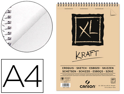 Bloc dibujo esbozo canson xl kraft din a4 kraft rayado beige espiral 21x29,7 cm 60 hojas 90 gr/m2