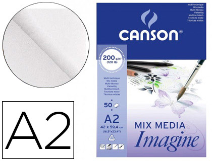 Bloc dibujo multitecnicas canson imagine din a2 encolado liso 42x59,4 cm 50 hojas 200 gr/m2