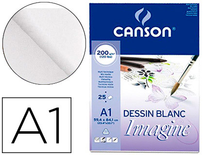 Bloc dibujo multitecnicas canson imagine din a1 encolado liso 59,4x84,1 cm 25 hojas 200 gr/m2