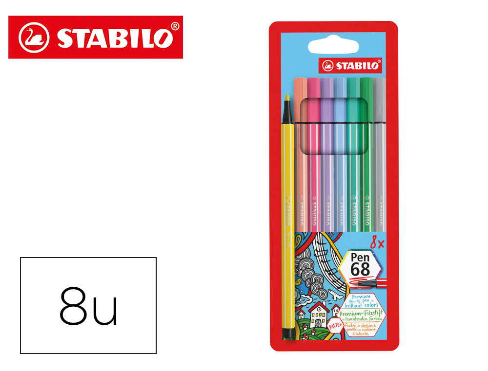 Rotulador stabilo acuarelable pen 68 estuche de 8 colores surtidos pastel