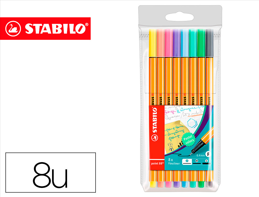 Rotulador stabilo punta de fibra point 88 estuche de 8 colores surtidos pastel