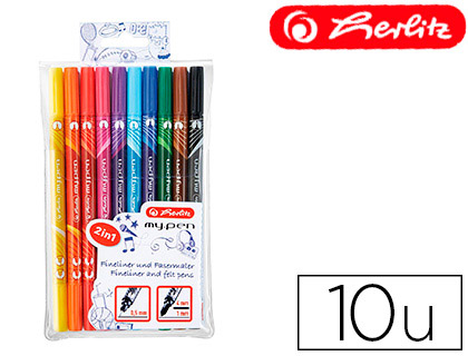 Rotulador herlitz my-pen doble punta 0,5/4 mm blister de 10 colores surtidos