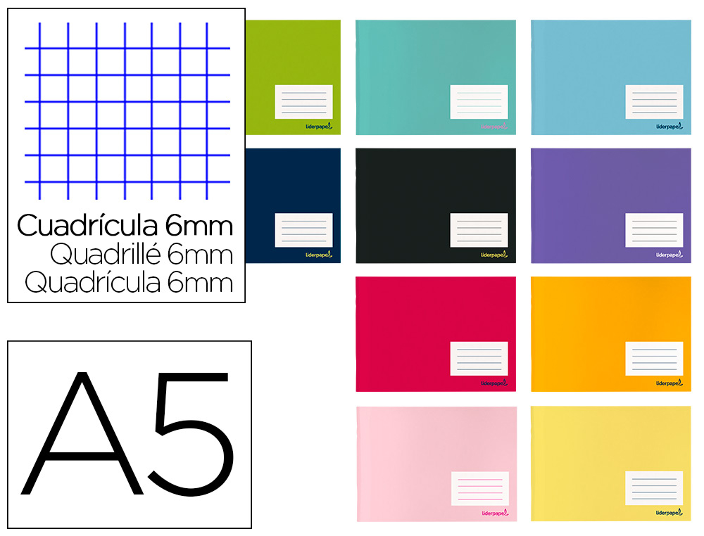 Libreta liderpapel smart a5 apaisado 32 hojas 60g/m2 cuadro 6 mm con margen