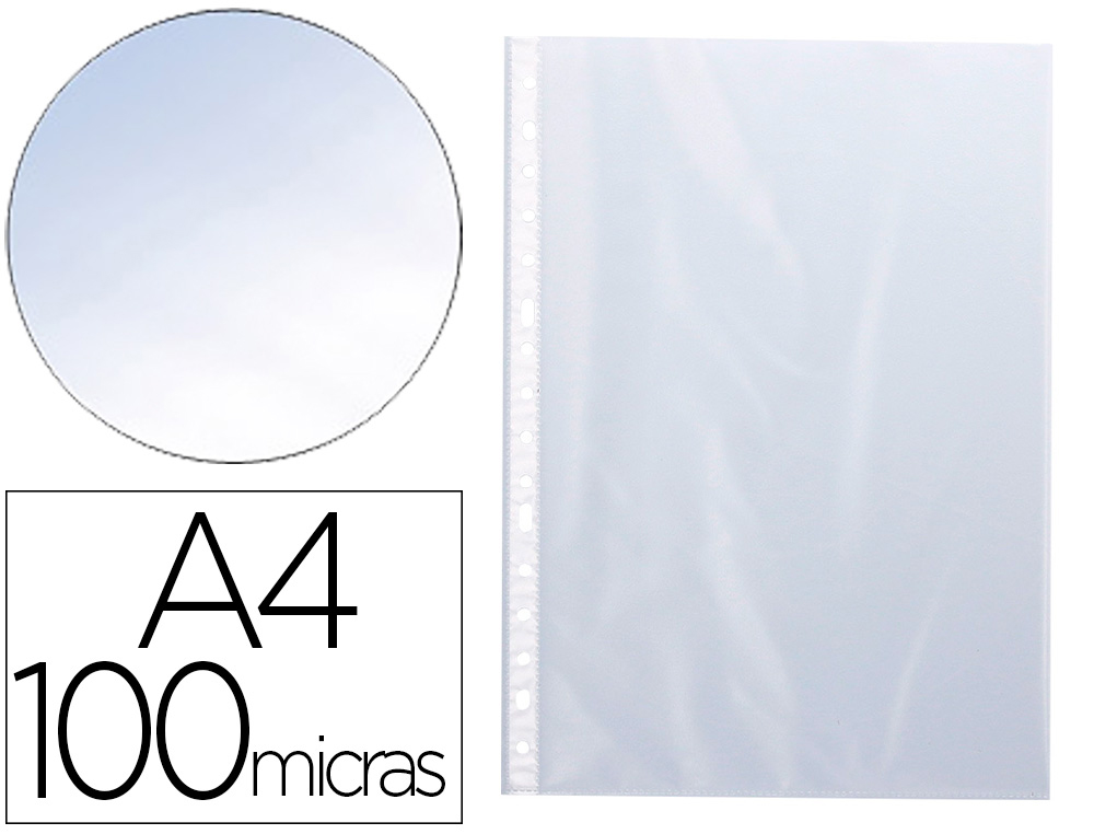 Funda multitaladro q-connect din a4 100 mc cristal bolsa de 10 unidades