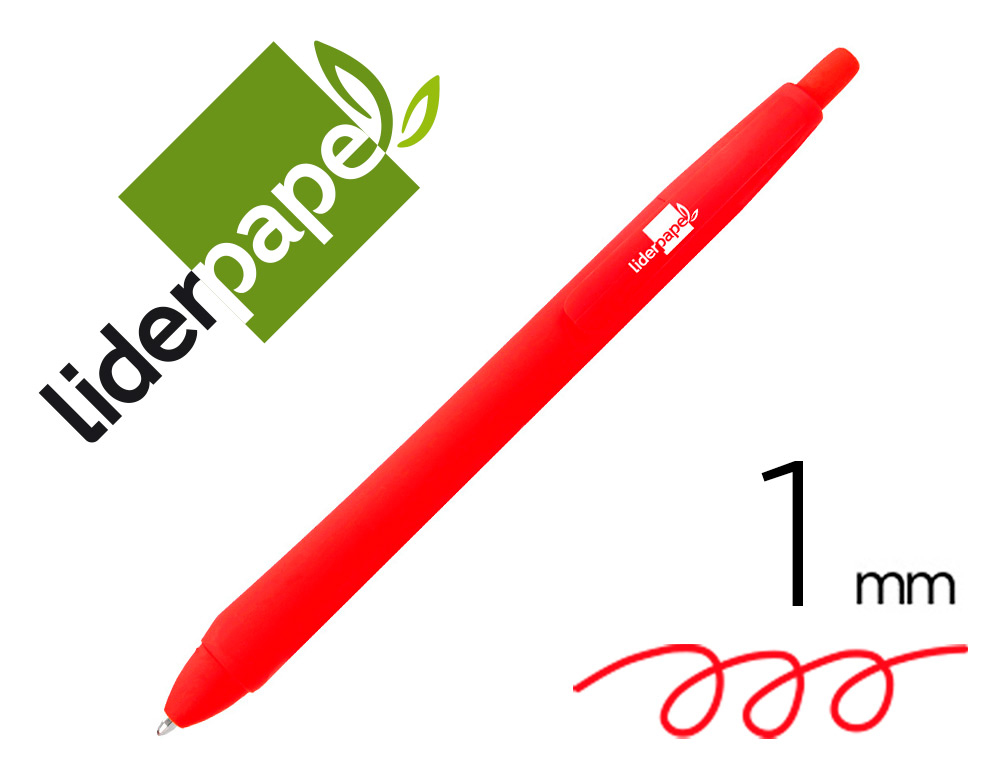 Boligrafo liderpapel gummy touch retractil 1 mm tinta roja