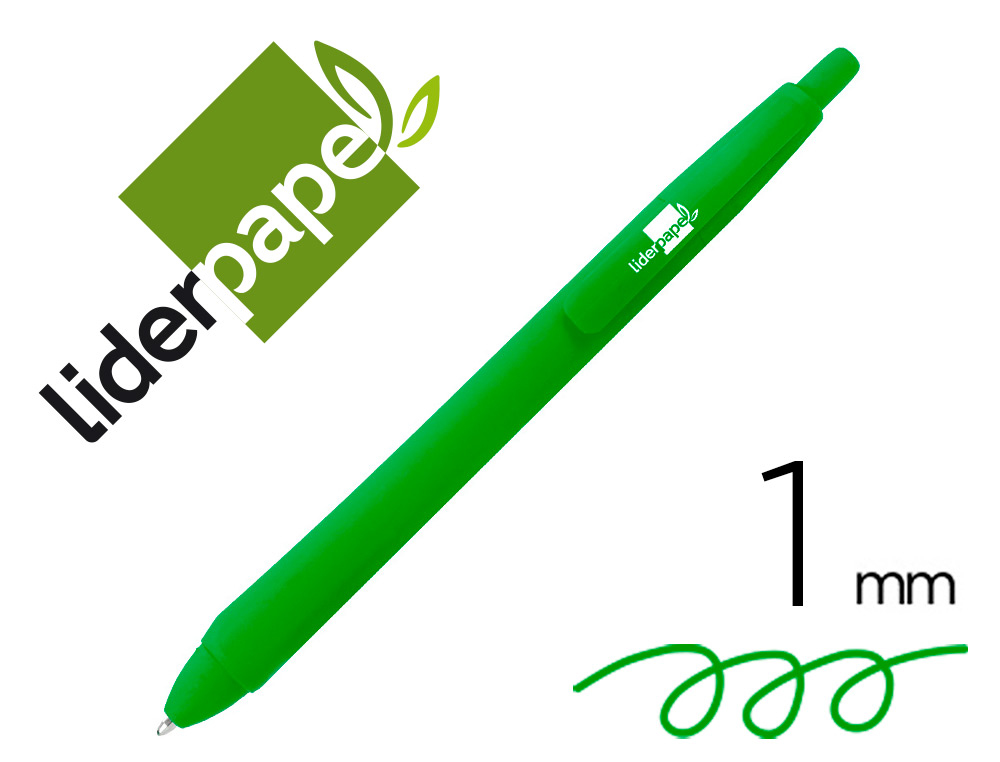 Boligrafo liderpapel gummy touch retractil 1 mm tinta verde
