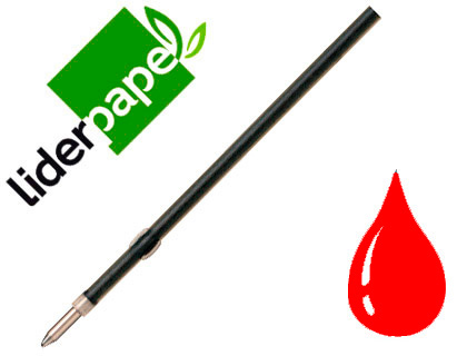 Recambio boligrafo liderpapel gummy touch retractil 1,0 mm tinta roja bolsa de 10 unidades