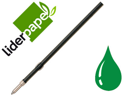 Recambio boligrafo liderpapel gummy touch retractil 1,0 mm tinta verde bolsa de 10 unidades
