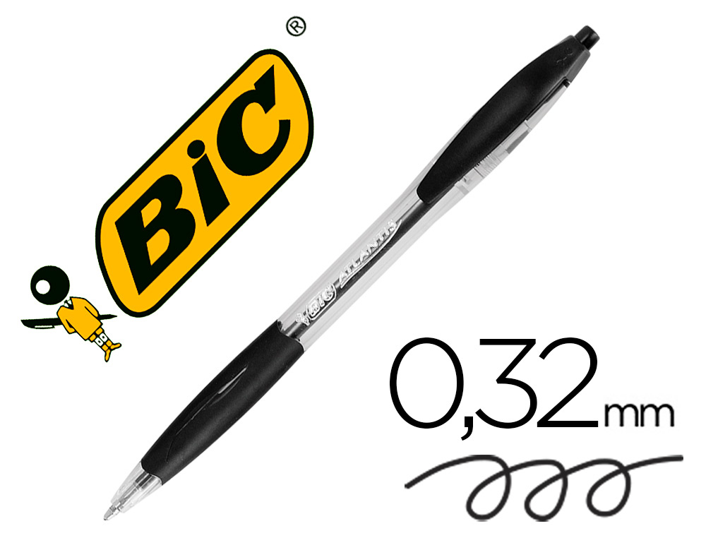 Boligrafo bic atlantis negro retractil tinta aceite punta de 1 mm