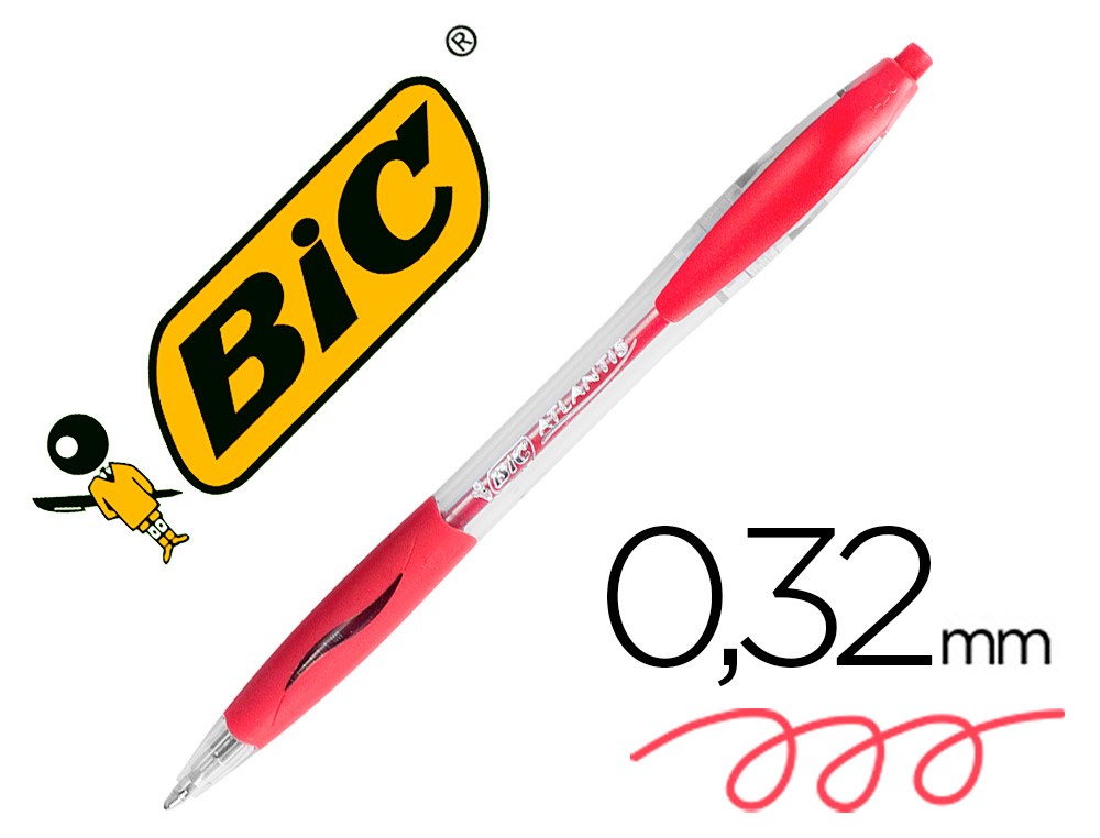 Boligrafo bic atlantis rojo retractil tinta aceite punta de 1 mm