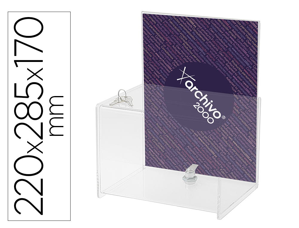Buzon de sugerencias archivo 2000 con llave de poliestireno transparente 175x220x160 mm