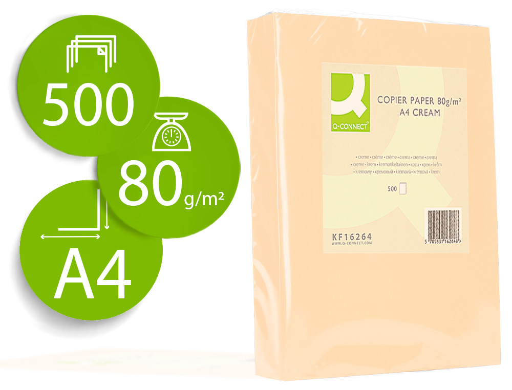 Papel color q-connect din a4 80gr crema paquete de 500 hojas