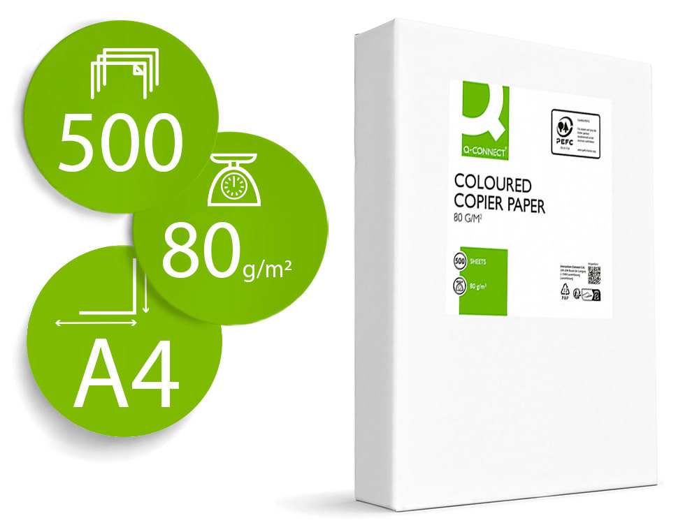 Papel color q-connect din a4 80gr amarillo paquete de 500 hojas