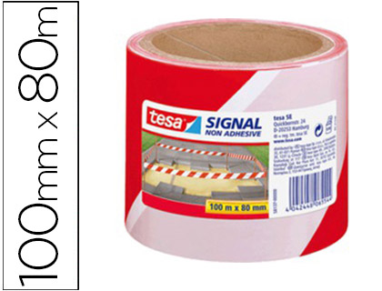 Cinta de señalizacion tesa rojo y blanco 100mt x 80 mm