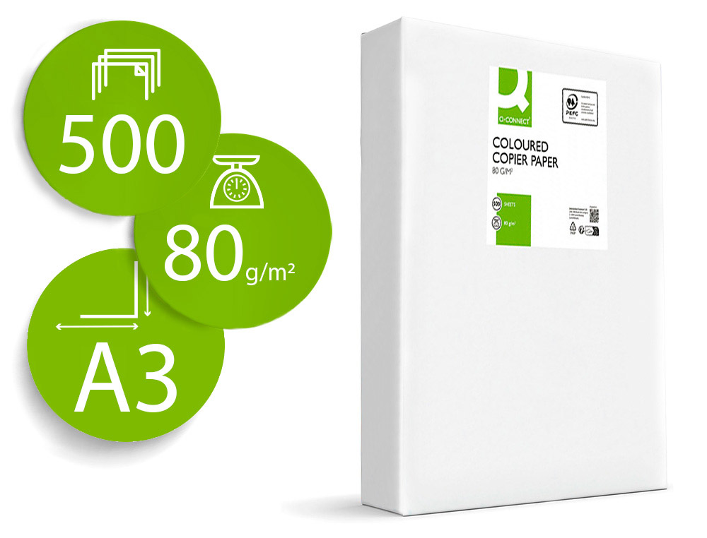Papel color q-connect din a3 80gr celeste paquete de 500 hojas