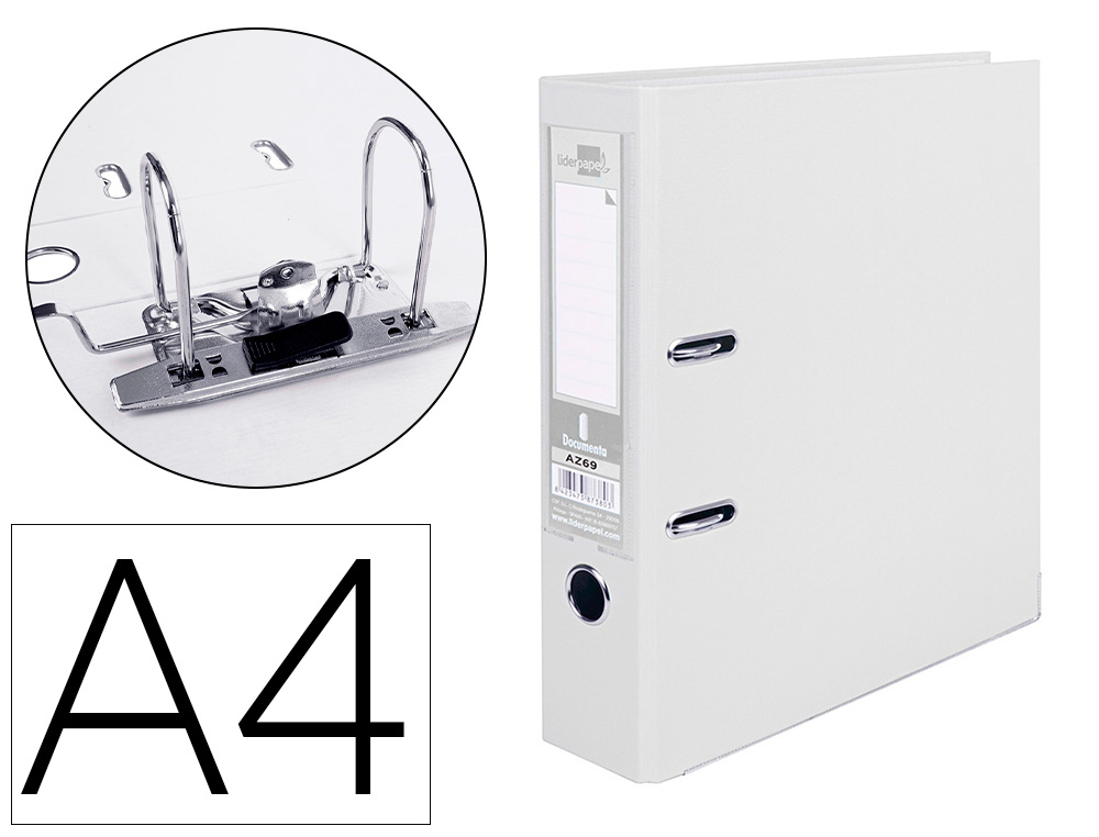 Archivador de palanca liderpapel a4 documenta forrado pvc con rado lomo 75mmblanco compresor metalico