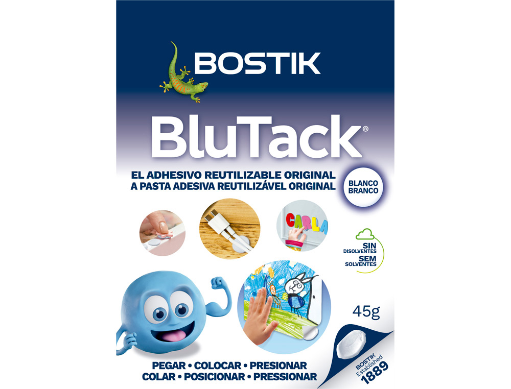 Sujetacosa masilla bostik blu tack blanco cuarteado