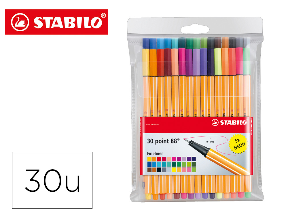 Rotulador stabilo point 88 colores neon estuche 25+5 unidades