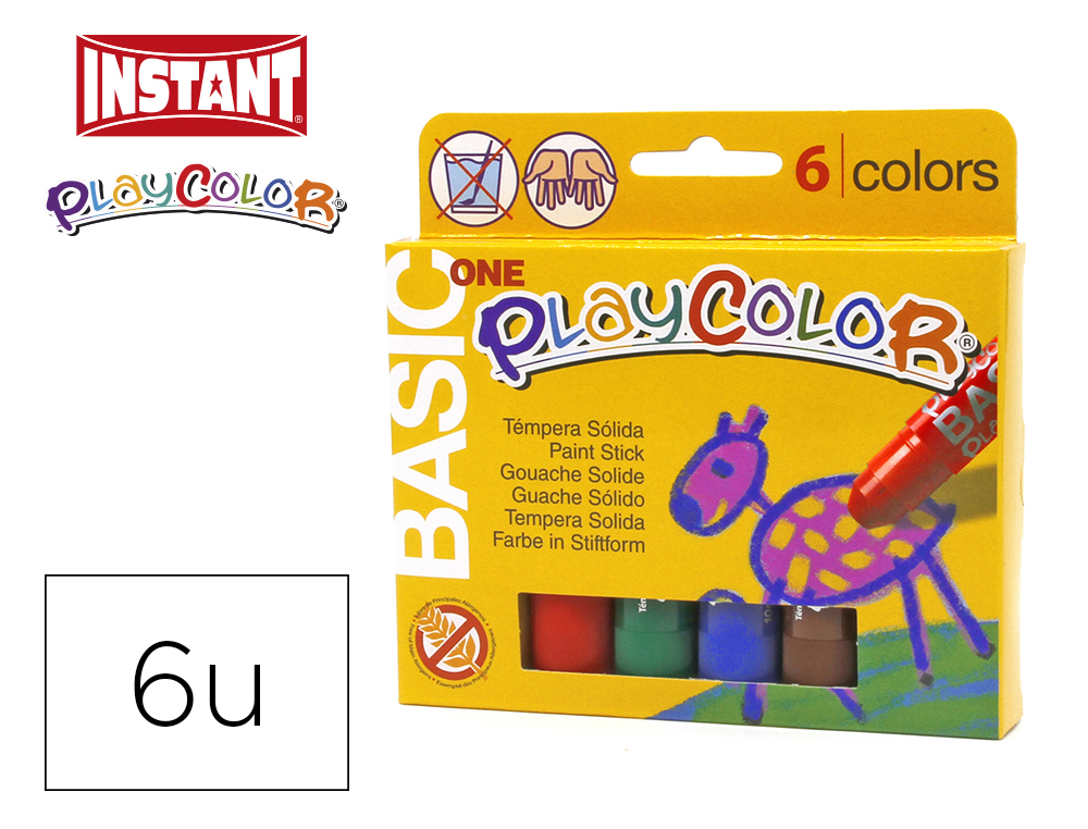 Tempera solida en barra playcolor escolar caja de 6 colores surtidos