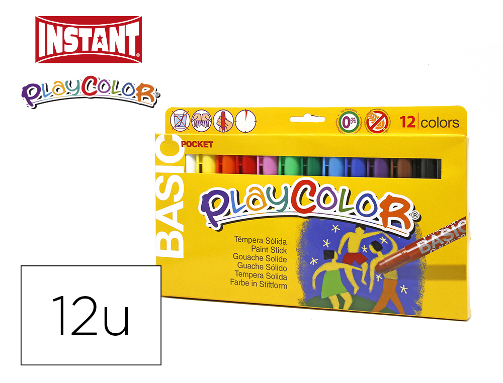 Tempera solida en barra playcolor pocket escolar caja de 12 colores surtidos