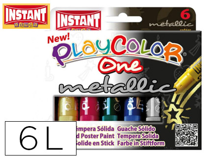 Tempera solida en barra playcolor escolar caja de 6 colores metalizados surtidos