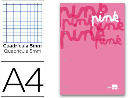 Bloc encolado liderpapel cuadro 5 mm rosa a4 natural 100 hojas 100 g/m2