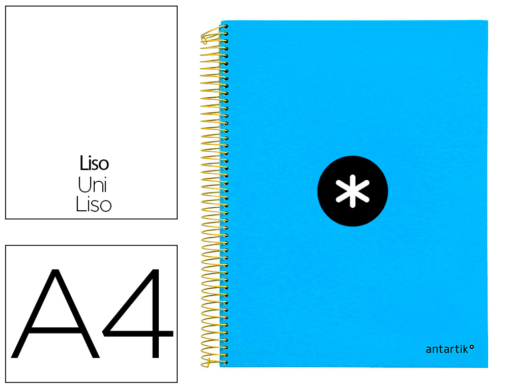 Cuaderno espiral a4 micro antartik tapa forrada 120h 90 gr liso con bandas 4 taladros color azul
