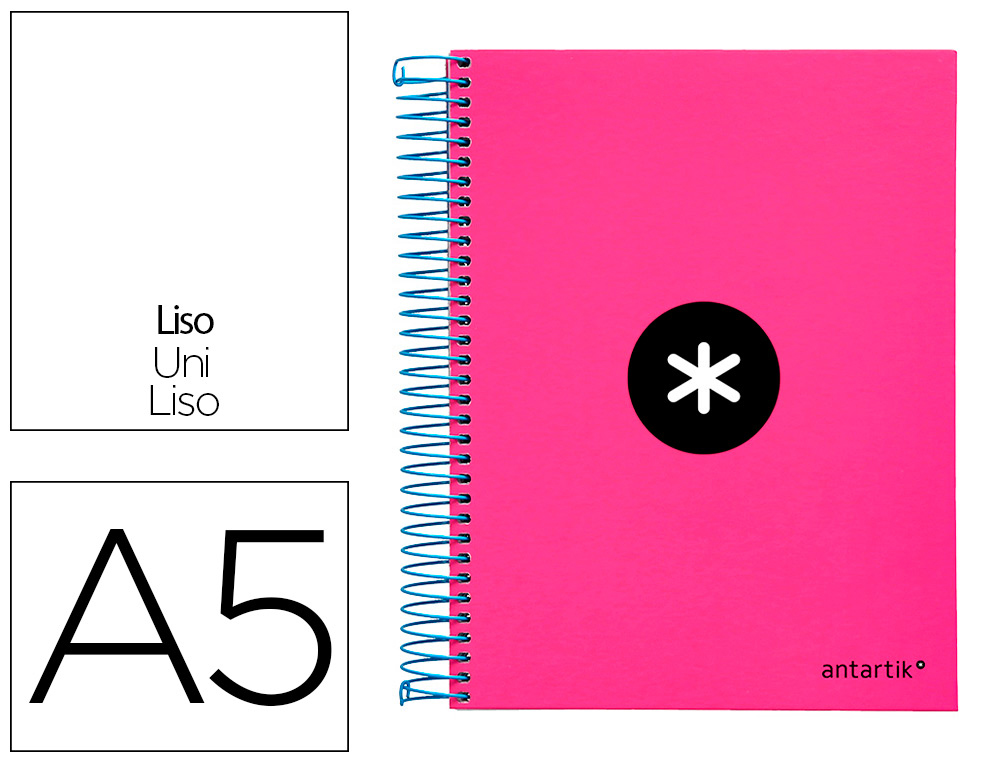 Cuaderno espiral a5 micro antartik tapa forrada 120h 90 gr liso con bandas 6 taladros color rosa fluor