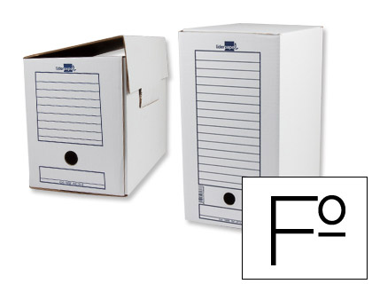 Caja archivo definitivo liderpapel folio doble ancho carton reciclado 400g/m2 lomo 200 mm blanco 367x200x251 mm