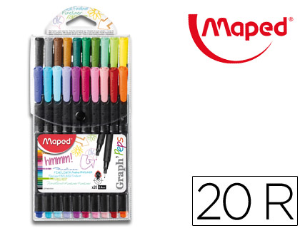 Rotulador maped punta de metal graph peps fine liner estuche de 20 colores surtidos