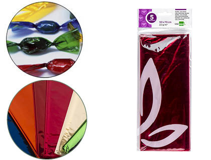 Papel celofan liderpapel 50x70 cm 22g/m2 bolsa de 5 hojas rosa