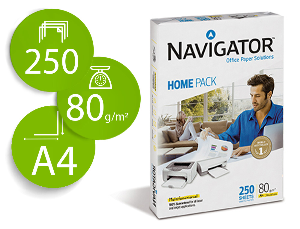 Papel fotocopiadora navigator home pack din a4 80 gramos paquete de 250 hojas