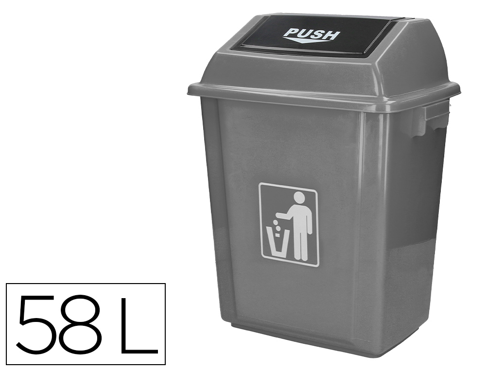 Papelera contenedor q-connect plastico con tapa de balancin 58 litros gris 470x330x760 mm