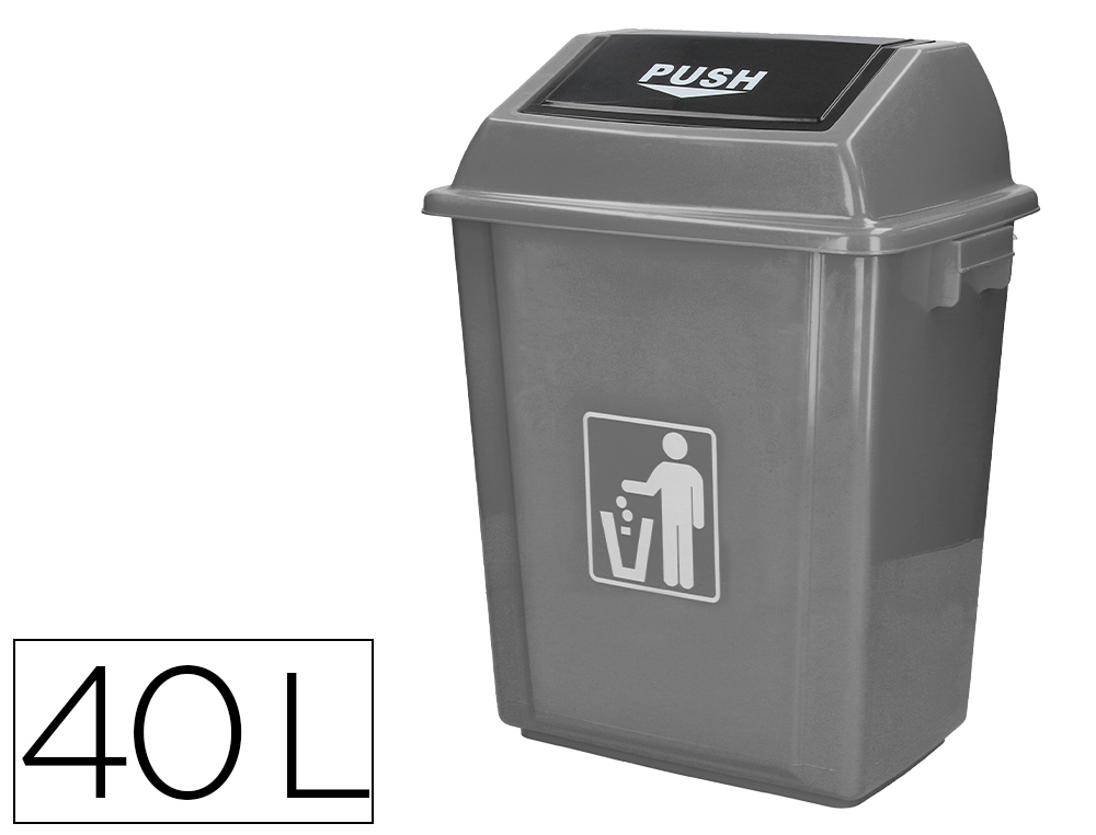 Papelera contenedor q-connect plastico con tapa de balancin 40 litros gris 410x280x610 mm