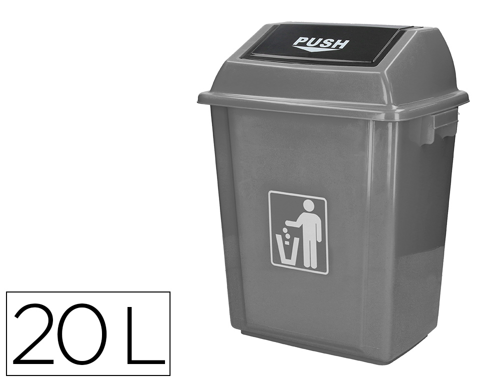 Papelera contenedor q-connect plastico con tapa de balancin 20 litros gris 340x240x450 mm