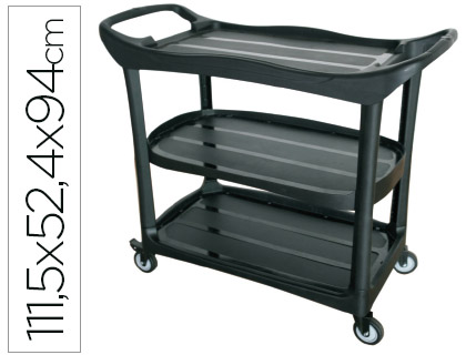 Carro de servicio multifuncional q-connect 3 estantes plastico 1115x524x940 mm