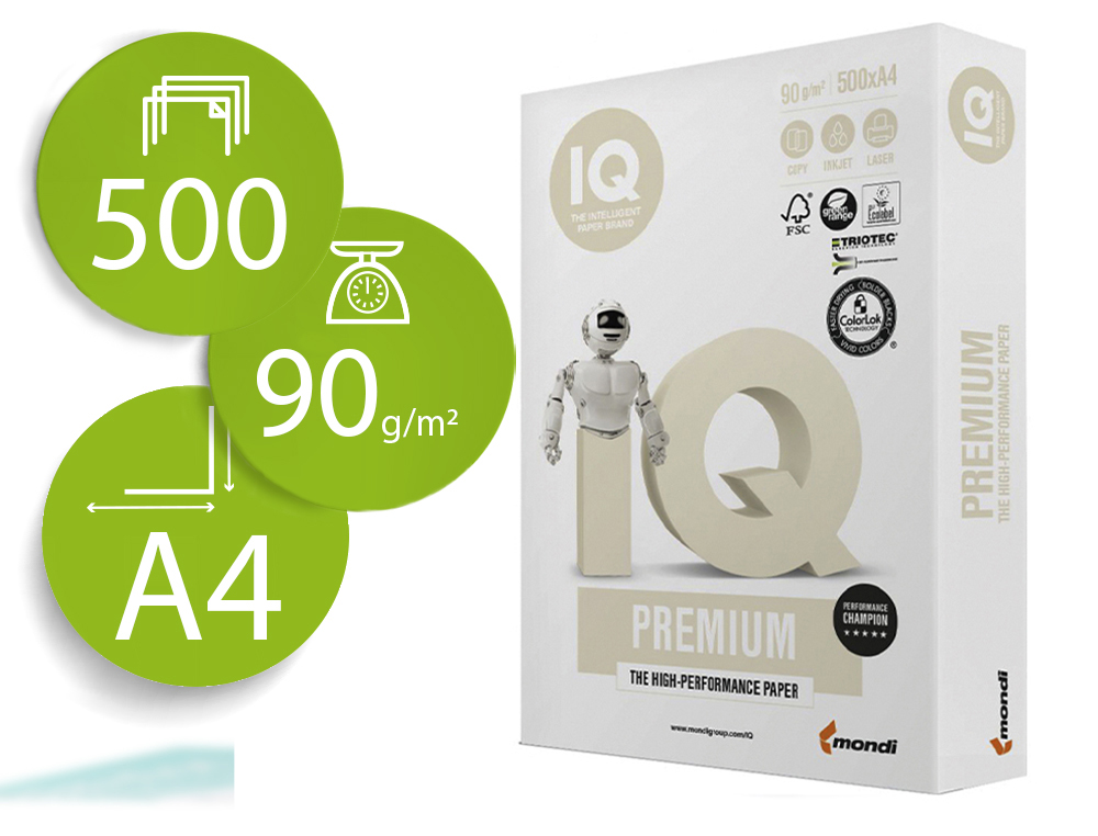 Papel fotocopiadora iq premium din a4 90 gramos paquete de 500 hojas