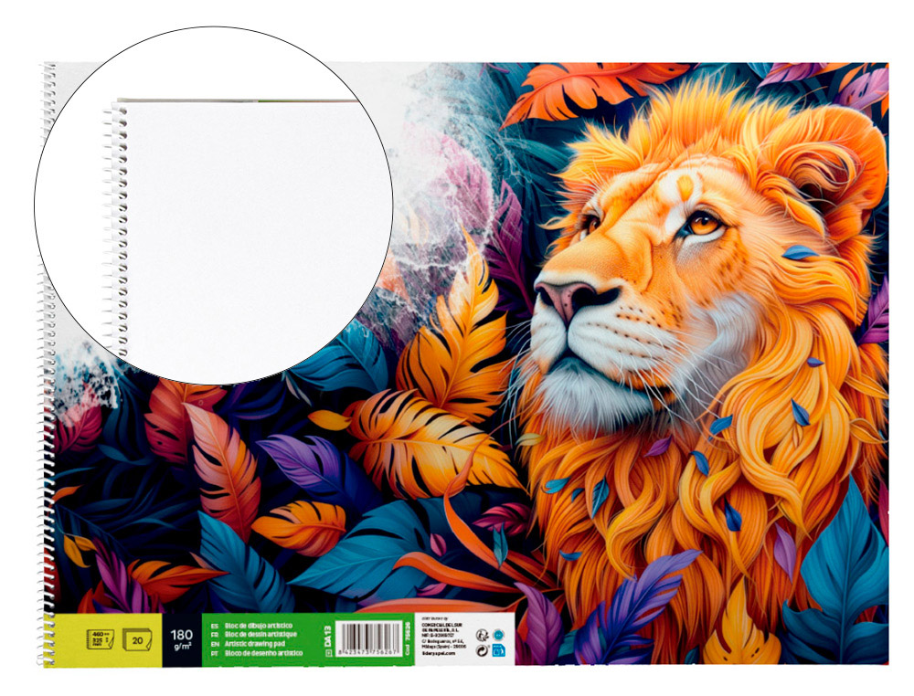Bloc dibujo liderpapel artistico espiral 460x325mm 20 hojas 180gr/m2 sin recuadro perforado