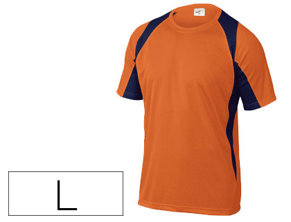Camiseta deltaplus poliester manga corta cuello redondo tratamiento secado rapido color naranja-marino talla l