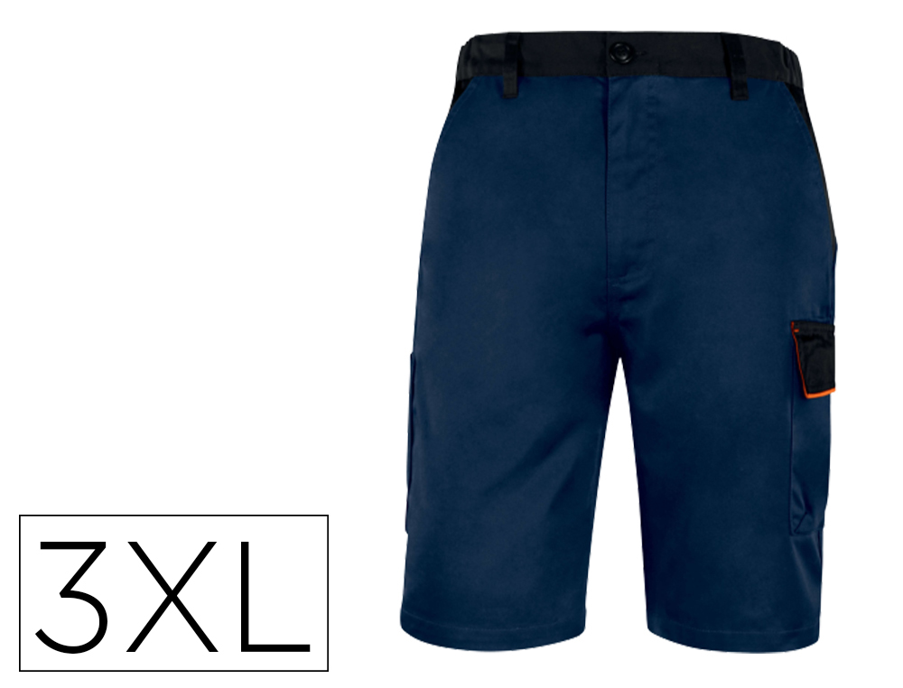 Pantalon de trabajo deltaplus bermuda cinta ajustable 5 bolsillos color azul naranjatalla 3xl